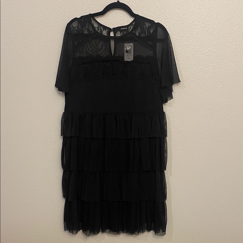 torrid Black Lace Yoke Ruffled Tier Mini Dress